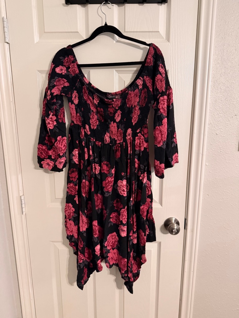torrid Black Midi Dress with Pink Floral Print